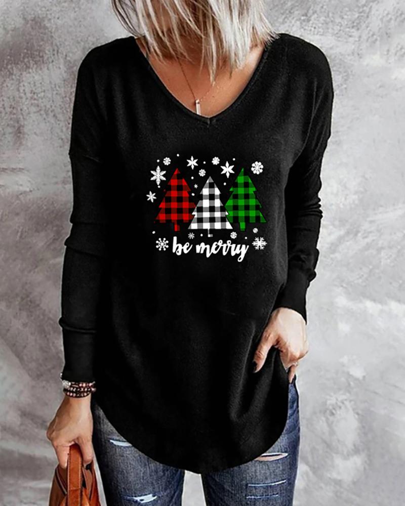 

Christmas V Neck Graphic Letter Print Long Sleeve Top, Style2