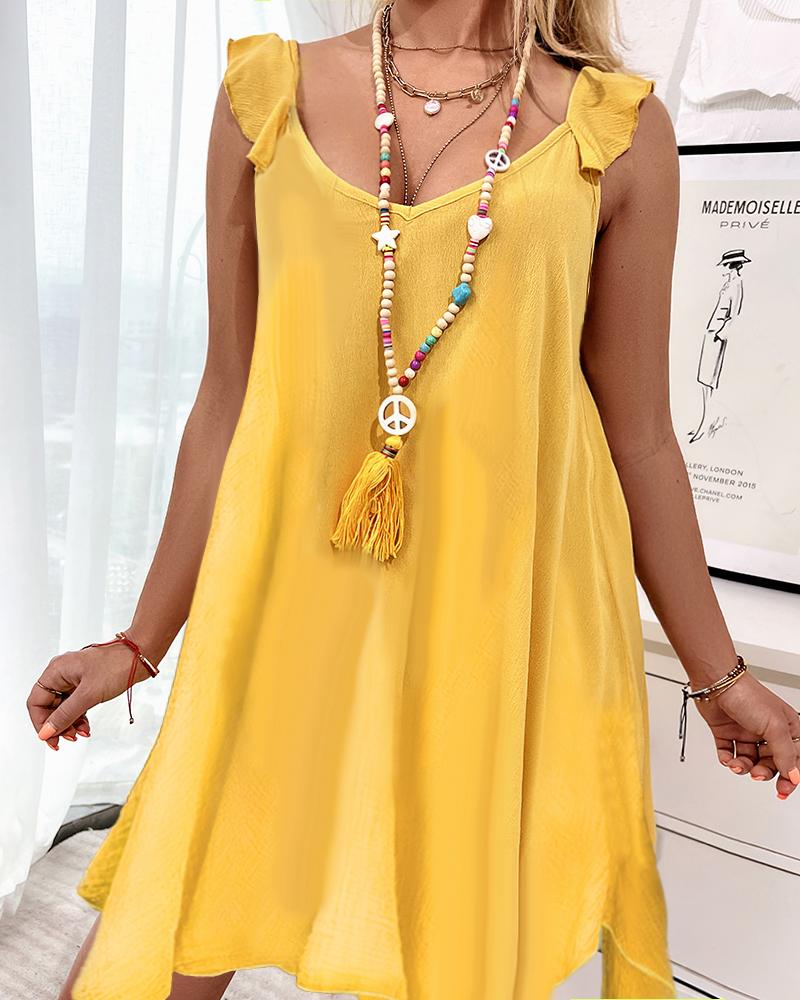 

Flutter Sleeve Sleeveless Casual Dress, Yellow