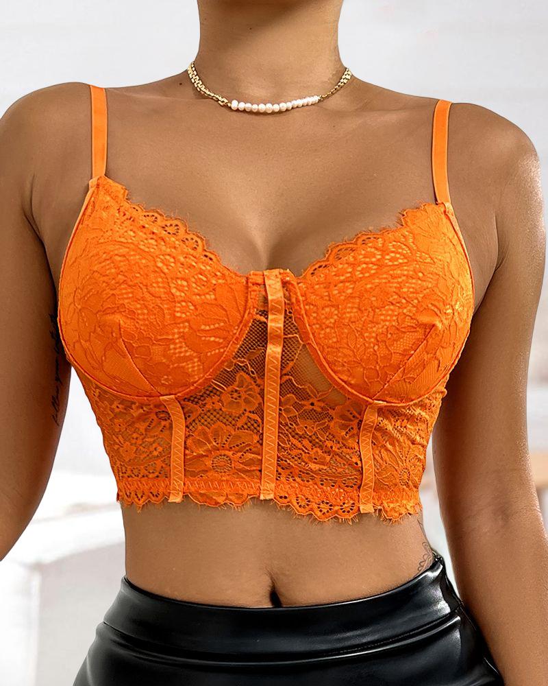 

Crochet Eyelash Lace Cami Corset Top, Orange