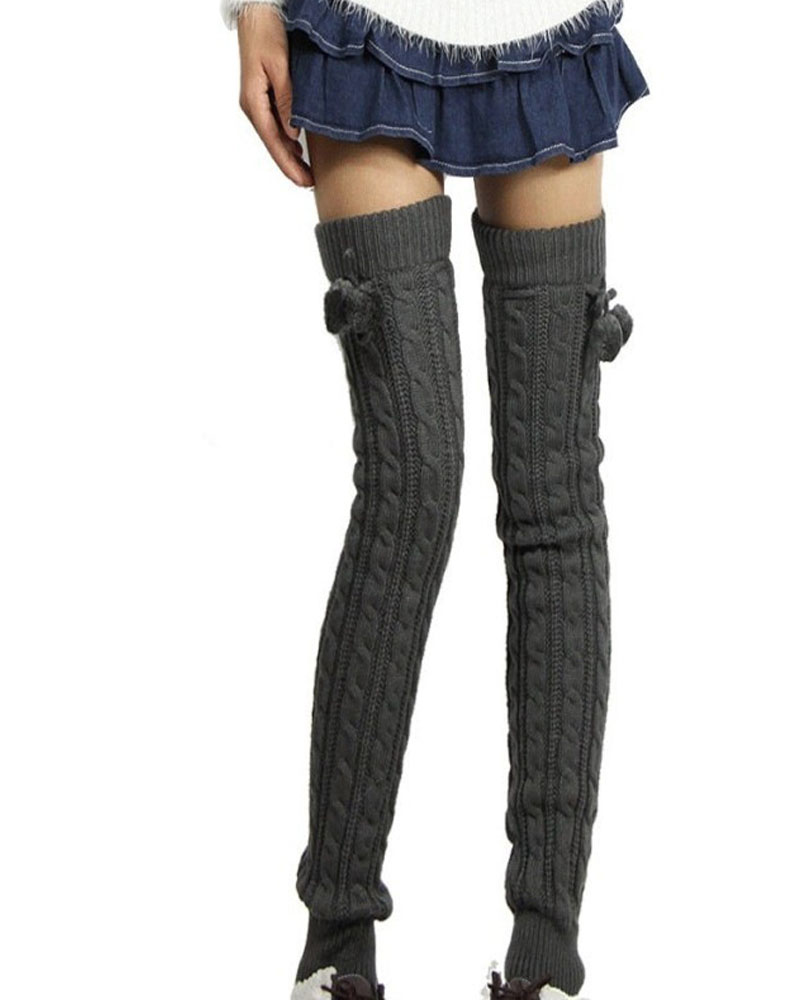 

Cable Knit Leg Warmers Over Knee Thigh High Footless Socks, Dark grey