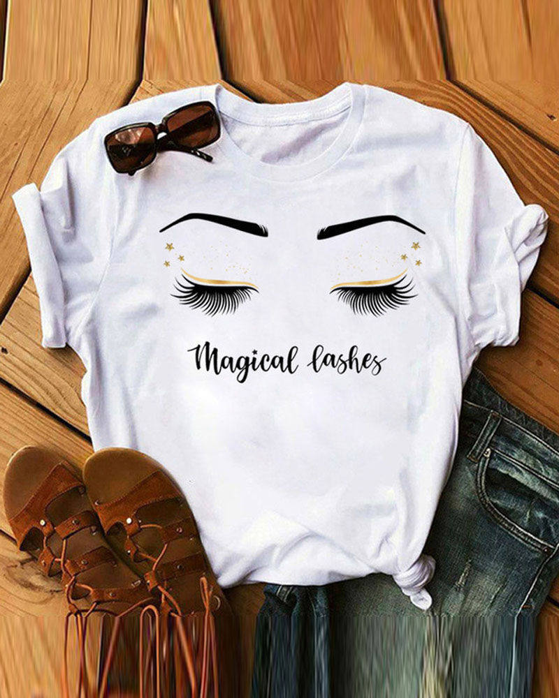 

Letter Eyes Print Casual T-shirt, Style2