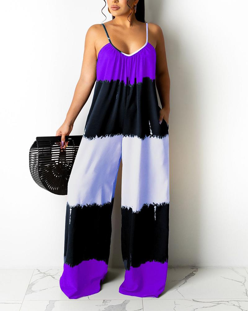 

Colorblock Strap Loose Jumpsuit, Purple