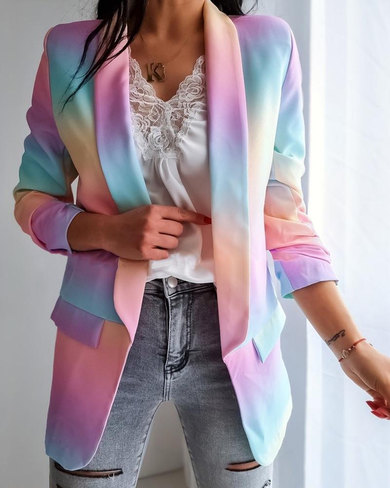 

Tie Dye Print Shawl Neck Blazer Coat, Light purple