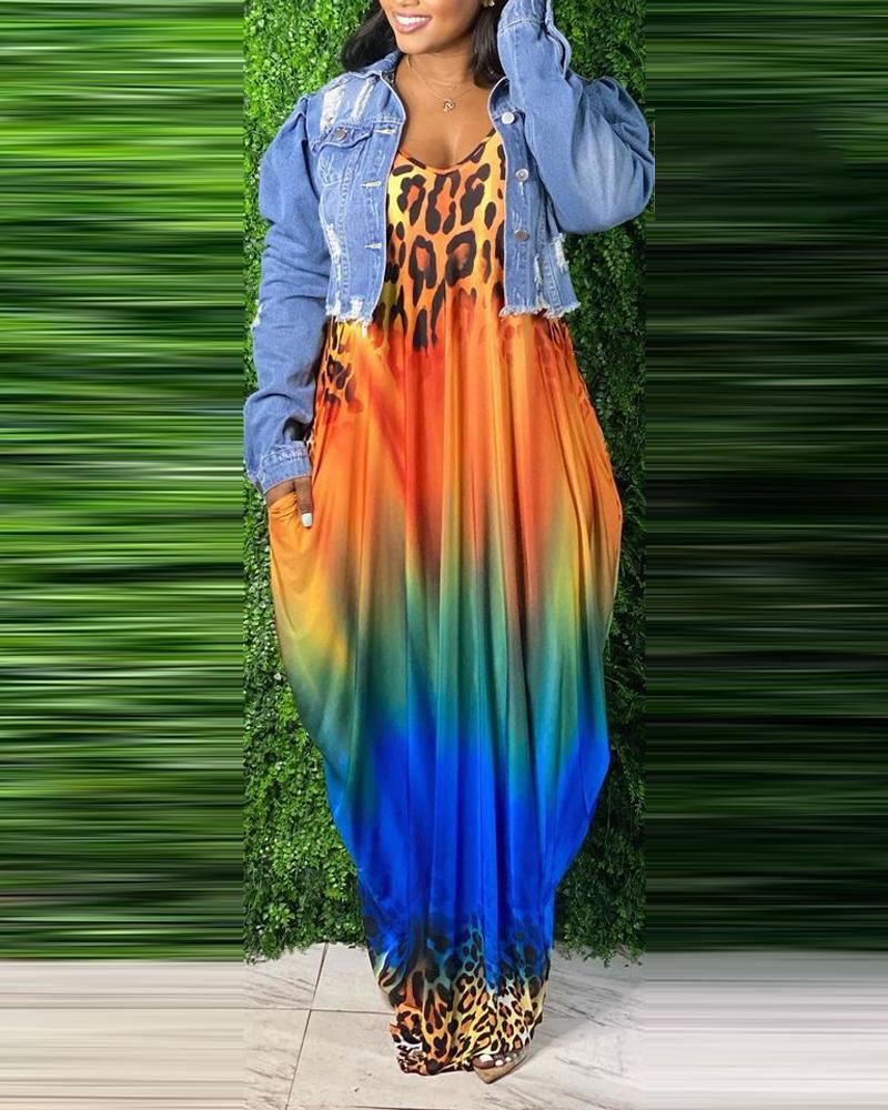 

Plus Size Ombre Leopard Print Draped Casual Dress