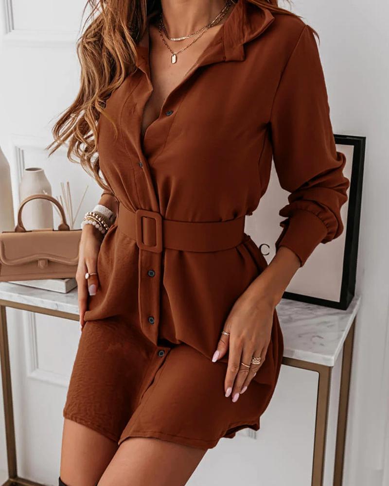 

Long Sleeve Button Through Shirt Dress, Coffee