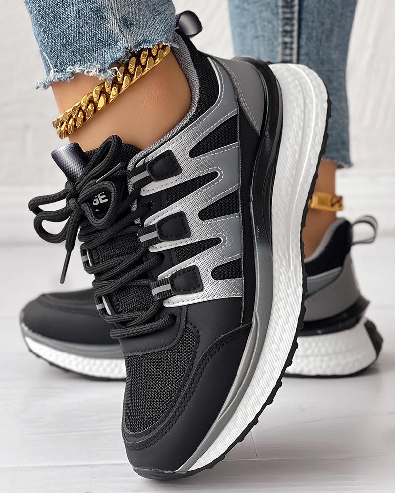 

Colorblock Breathable Lace-up Sneakers, Black