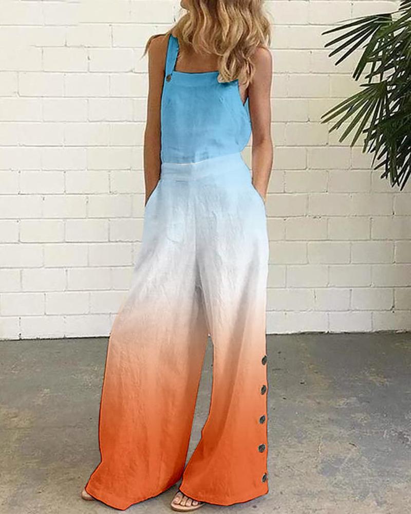 

Ombre Tie Dye Print Wide Leg Suspender Jumpsuit, Orange