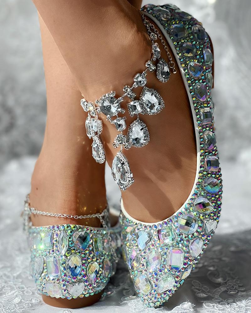 

Crystal Gem Stone Rhinestone Bridal Wedding Loafers, Multicolor