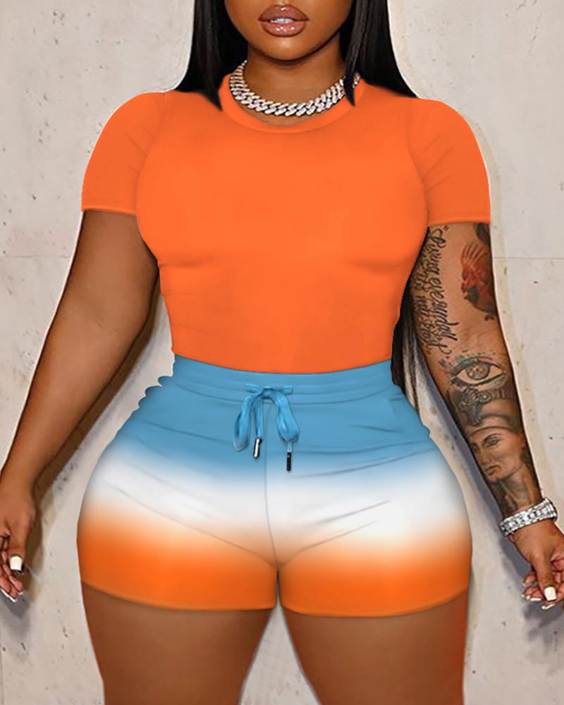 

Plus Size Ombre T-shirt & Drawstring Shorts Set, Orange