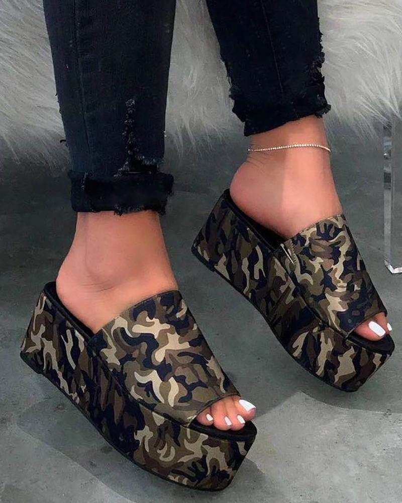 

Peep Toe Casual Muffin Slippers, Camoflage