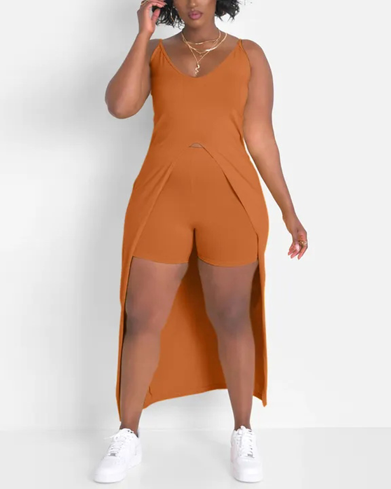 

Split Hem Longline Cami Top & Shorts Set, Orange