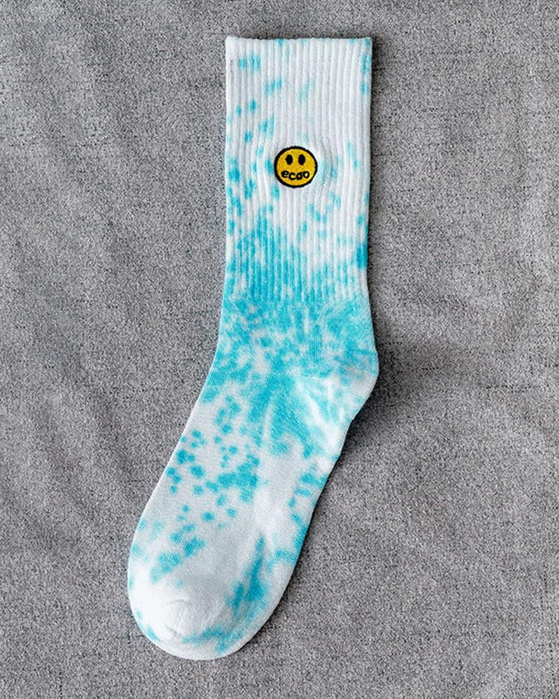 

1Pair Smile Face Pattern Tie Dye Print Socks, Style2