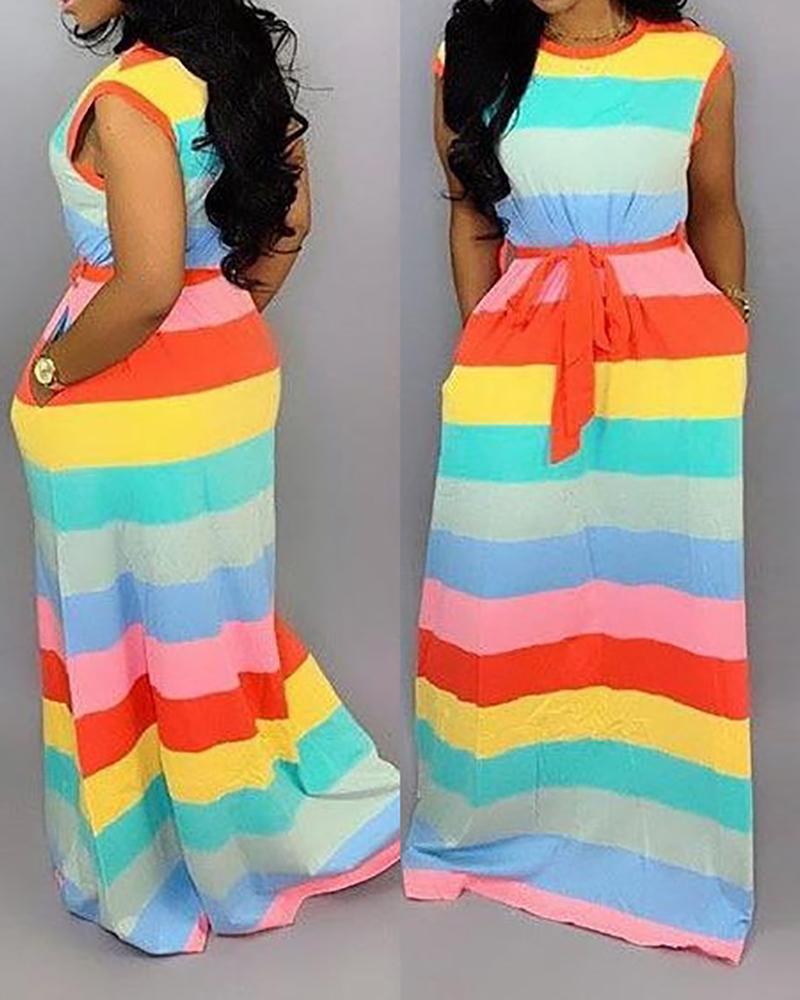 

Striped Colorblock Sleeveless Maxi Dress, Style1
