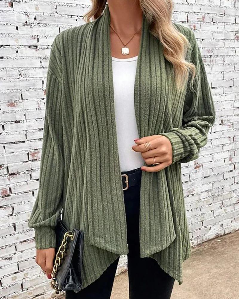 

Open Front Long Sleeve Casual Coat, Green