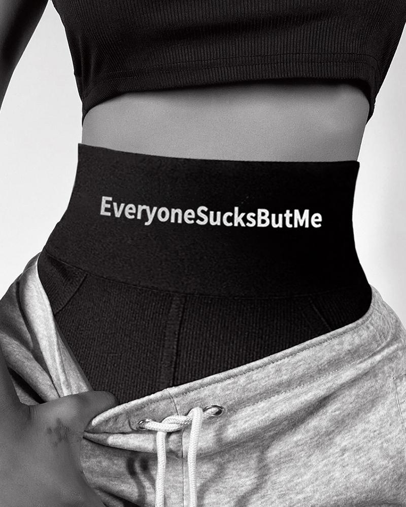 

Everyone Sucks But Me Print Ribbed High Waist Panty, Black