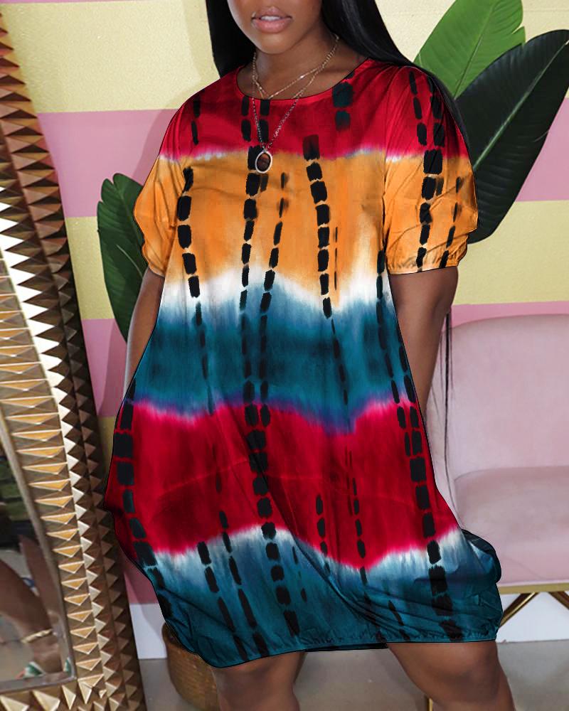 

Tie Dye Print Puff Sleeve Casual Dress, Multicolor