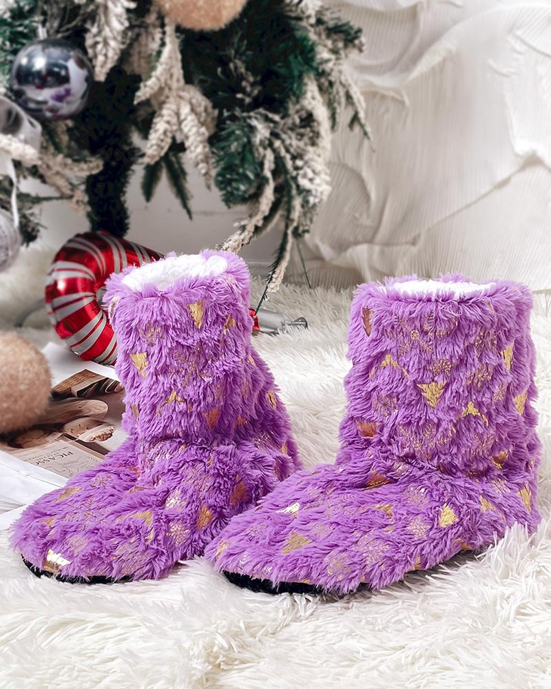 

Chaussons de Noël mignons chaussettes thermiques chaussettes de maison douces et confortables doublées de polaire, Purple