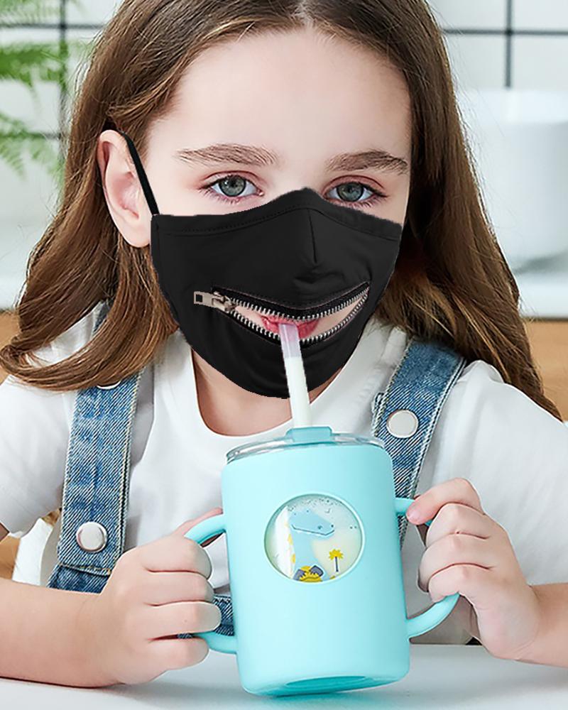 

Zipper Design Solid Breathable Mouth Mask For Kids, Black