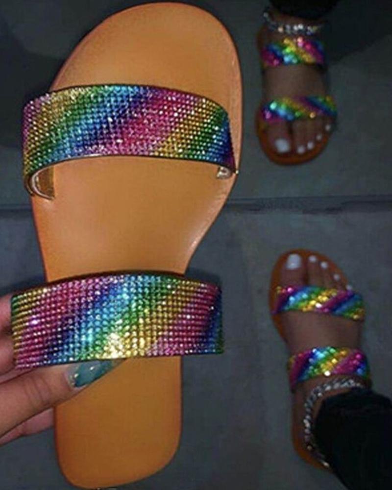 

Multicolor Upper Open Toe Flat Sandals