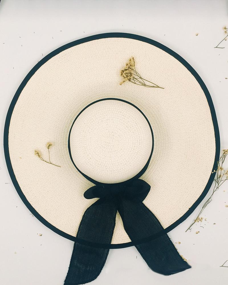 

Bowknot Decor Wide Brim Straw Hat, White