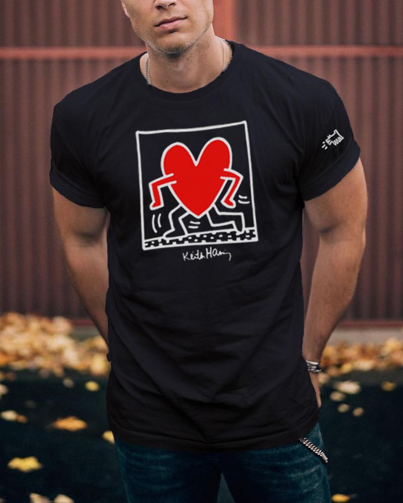 

Creative Cartoon Print Short Sleeve T-shirt, Black