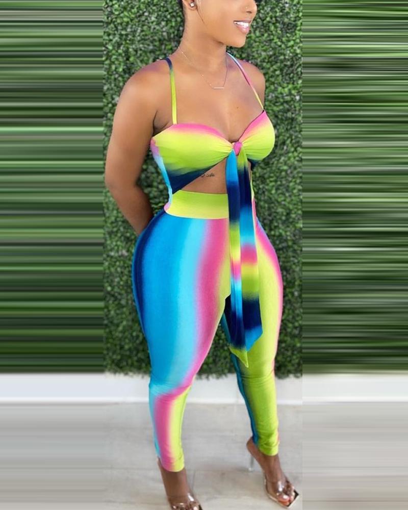 

Gradient Tie Dye Print Sling Cut-out Jumpsuits, Multicolor
