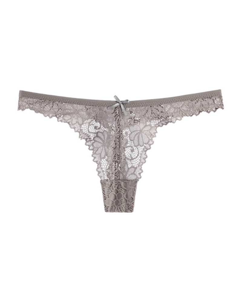 

Bowknot Decor Breathable Lace Thong Panty, Gray