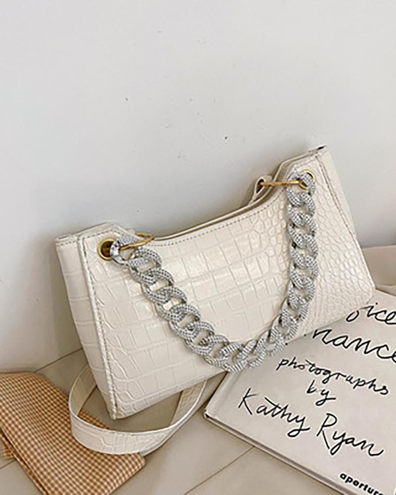 

Studded Chain Strap Shoulder Bag, White