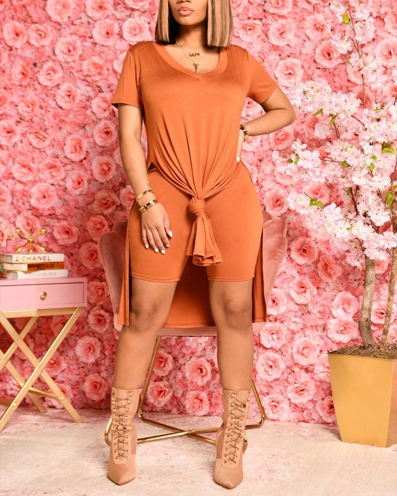 

Split Hem Longline Top & Shorts Set, Orange