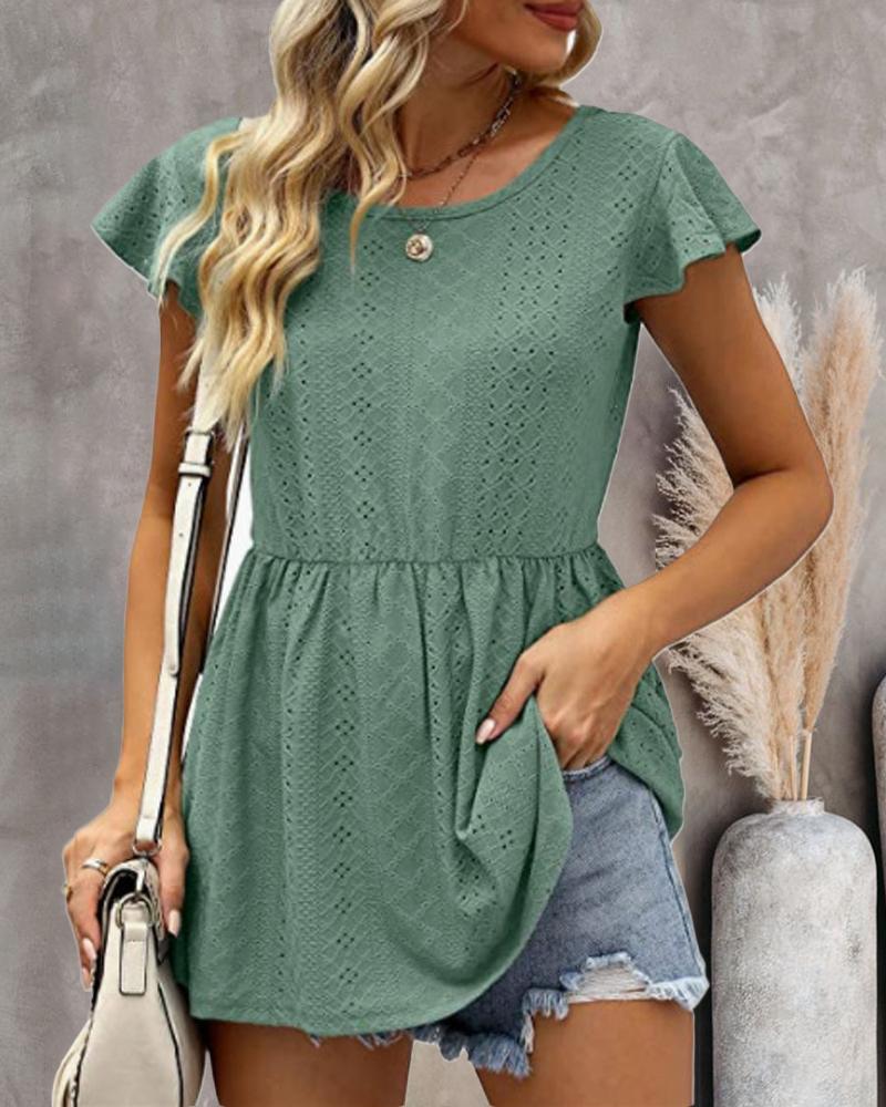 

Patchwork Hollow Out Open Back Peplum Top, Light green