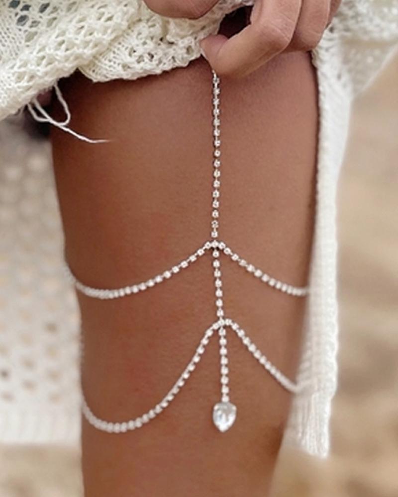 

Rhinstone Waterdrop Shaped Multi Layered Leg Chain, Silver