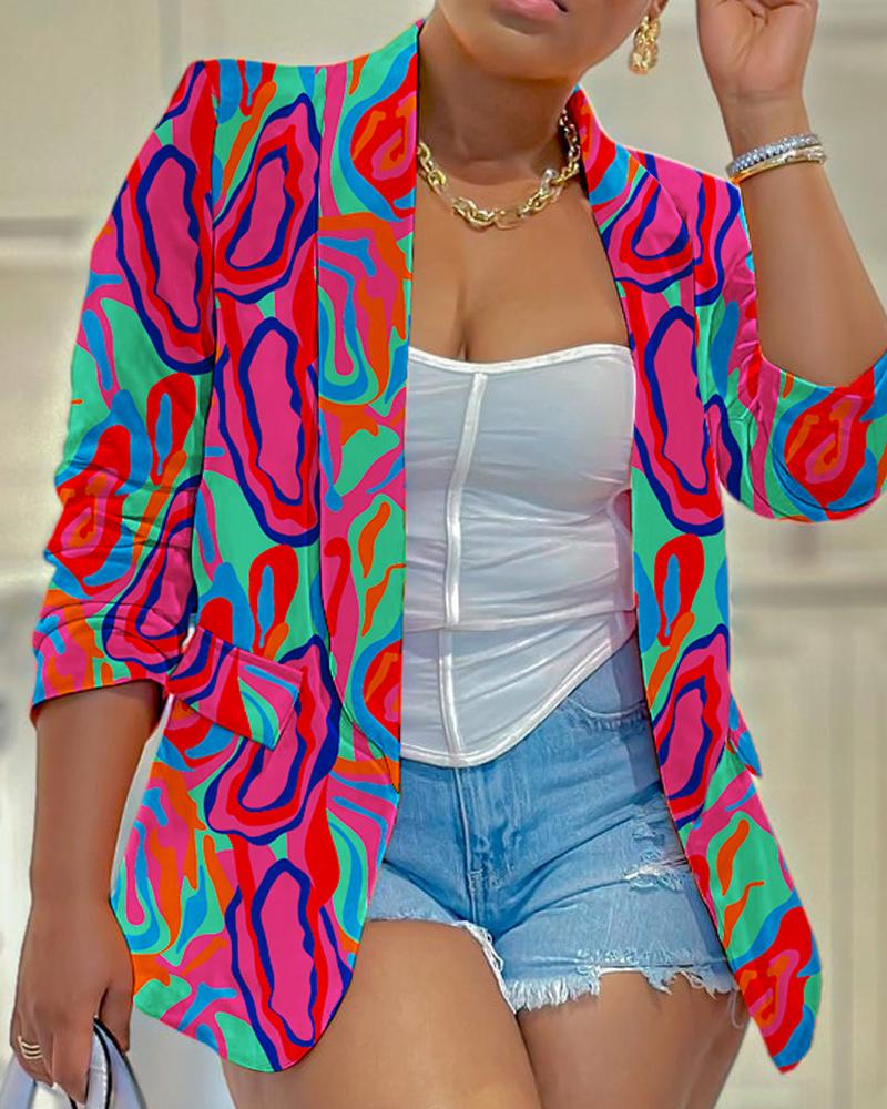 

Plus Size Multi-Color Abstract Print Blazer Coat, Multicolor