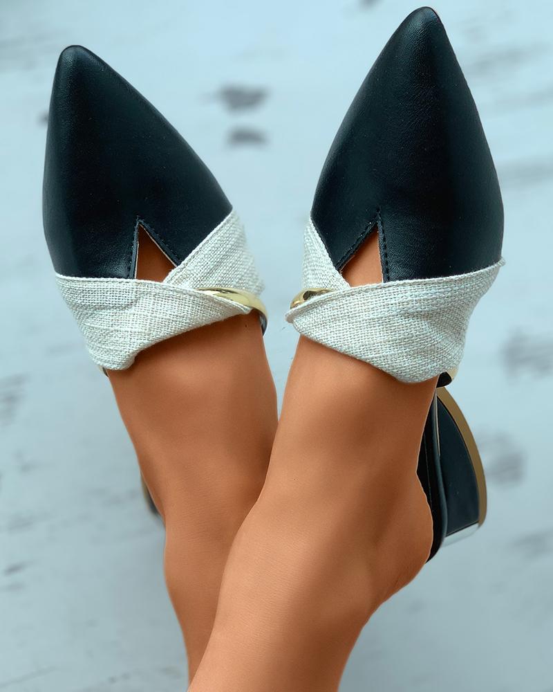

Pointed Toe Metal Decor Cutout Slippers, Black