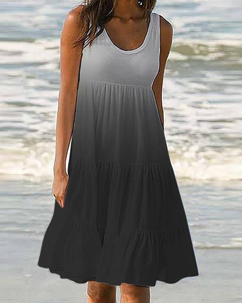 

Ombre Ruffle Hem Sleeveless Swing Dress, Black