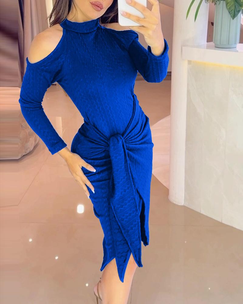 

Cold Shoulder Tied Detail Slit Midi Dress, Blue