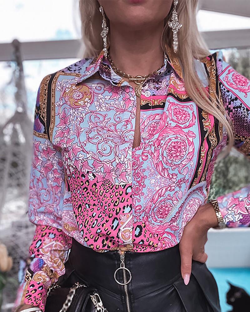 

Cheetah Scarf Print Long Sleeve Shirt, Hot pink