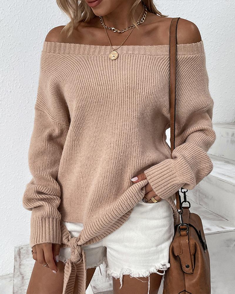 

Off Shoulder Tied Detail Sweater, Pink