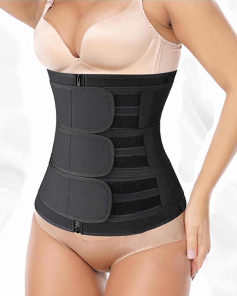 

Body Shaping Waist Trainer 3 Straps Waistband Cincher Sports Fitness Corset Tummy Control Shapewear, Black