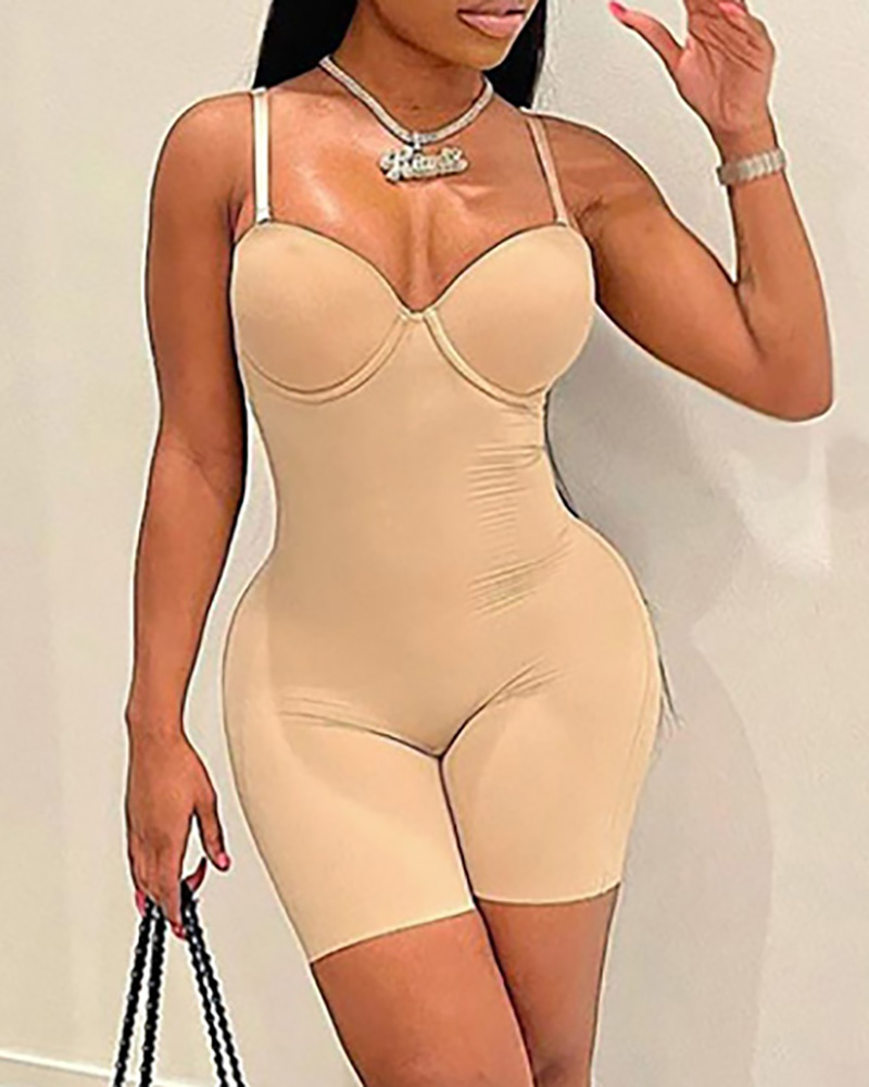 

Spaghetti Strap Skinny Plain Romper, Khaki