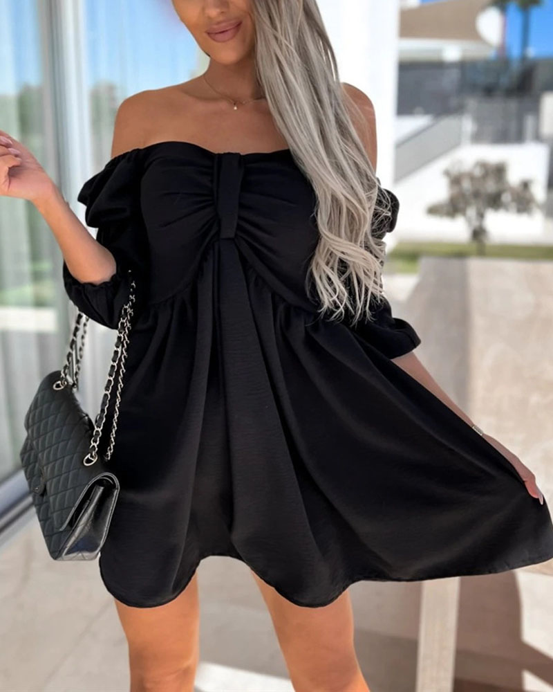 

Off Shoulder Ruched Bust Casual Dress, Black
