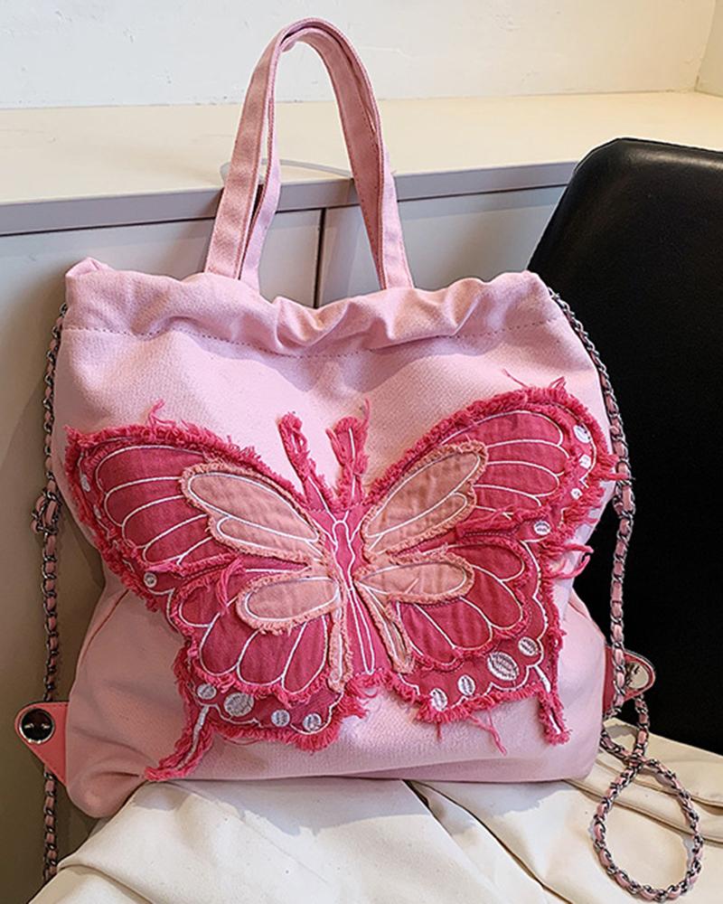 

Butterfly Pattern Storage Backpack Fashionable Shoulder Bag, Pink