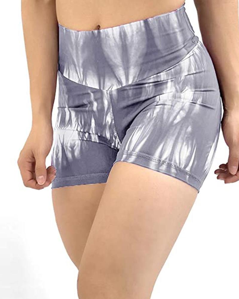 

Tie Dye Skinny High Waist Yoga Shorts, Gray