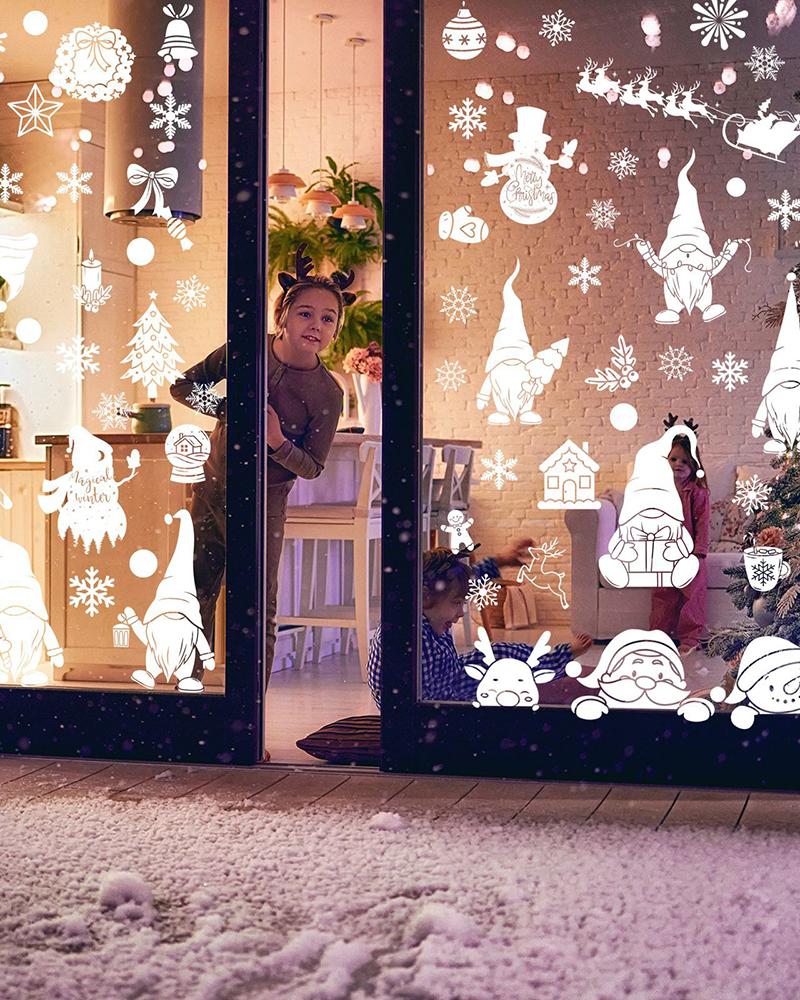 

1 Sheet Christmas Decorations Gnomes Snowflake Elk Glass Window Stickers, White