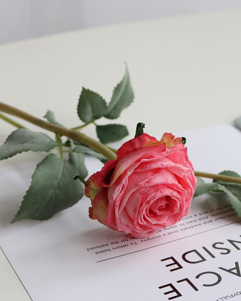 

1pc Burnt Edge Artificial Rose Bouquet Flower Arrangement Wedding Tables Centerpieces Decorations, Pink