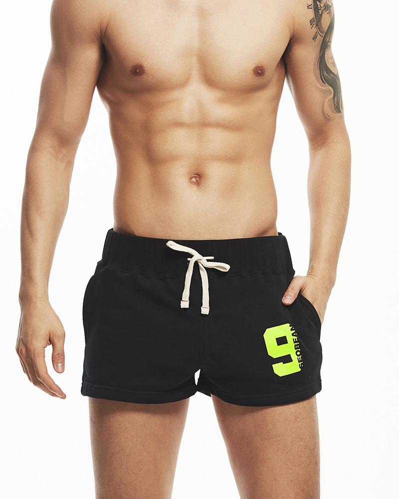 

Number Printing Loose Drawstring Shorts, Black