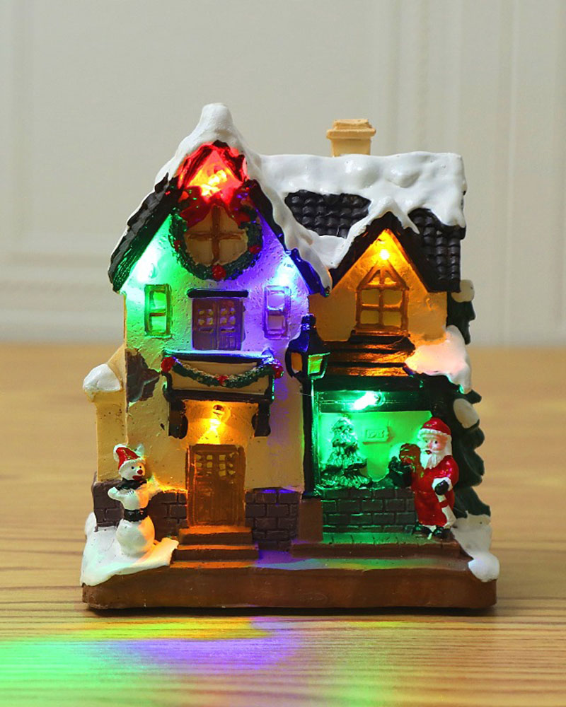 

1pc Christmas Dollhouse Village Miniature Dollhouse LED Light Mini Resin House Ornament Christmas Birthday Gift, Style2