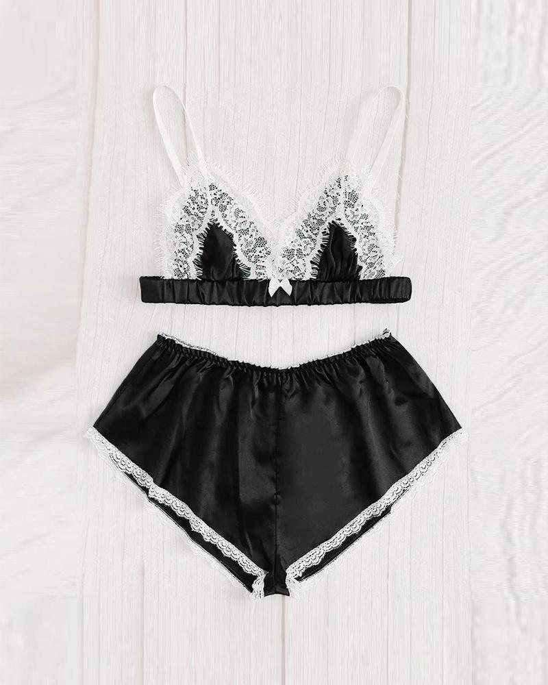 

Lace Hem Triangle Bra Sets, Black