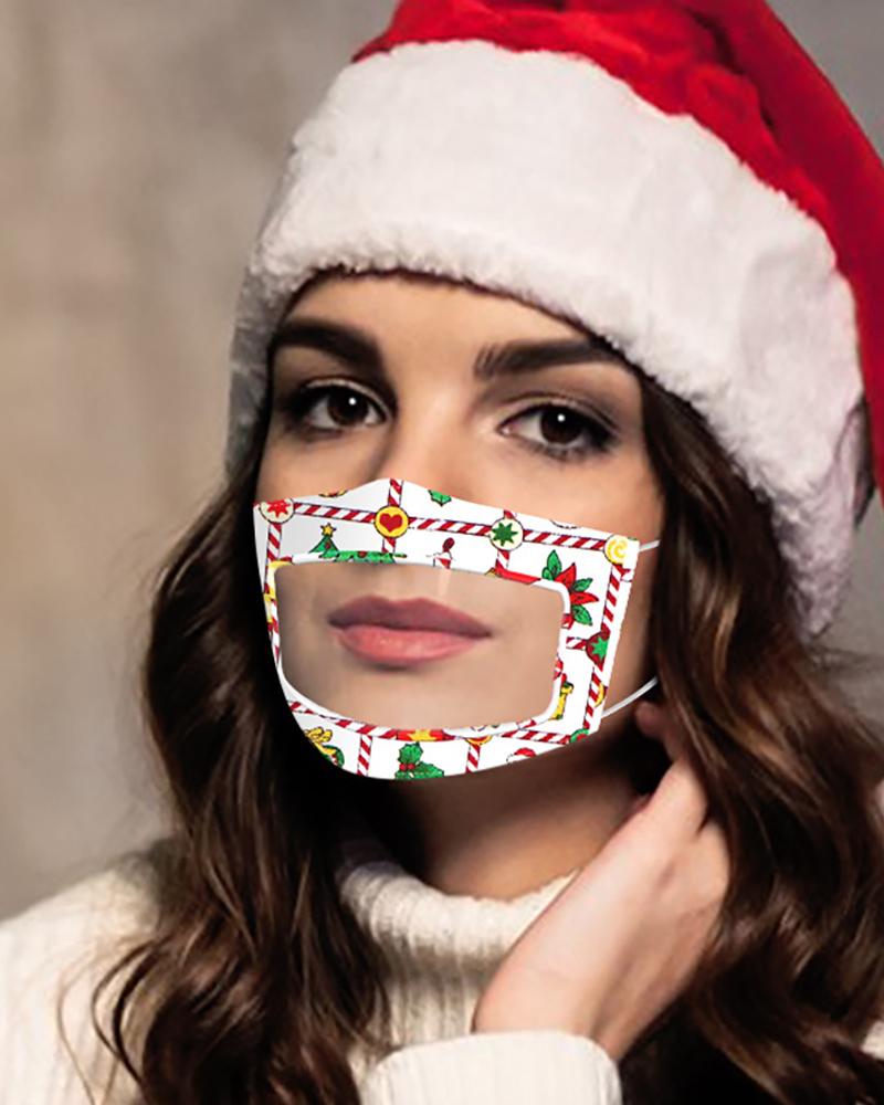 

Christmas Print Mouth Clear Window Visible Face Mask, Style1