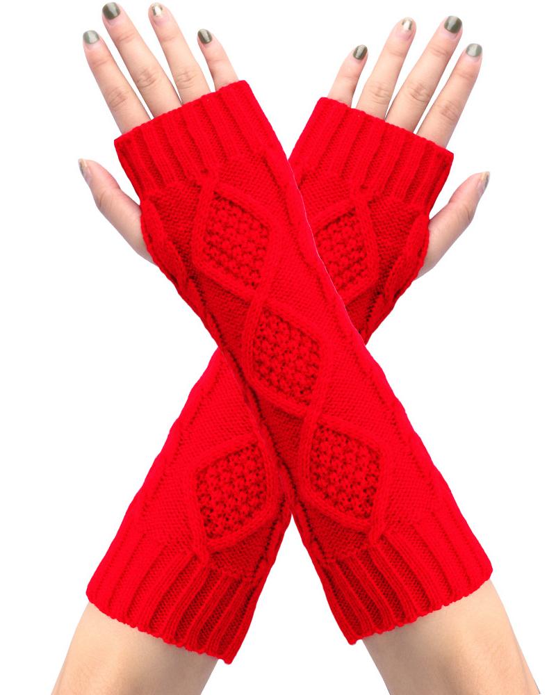 

1Pair Knit Fingerless Gloves, Red