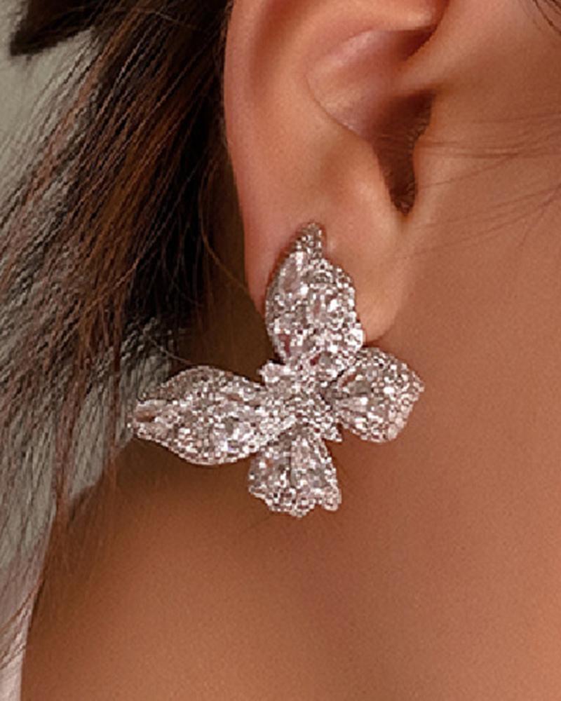 

1Pair Rhinestone Butterfly Shaped Earrings, Silver